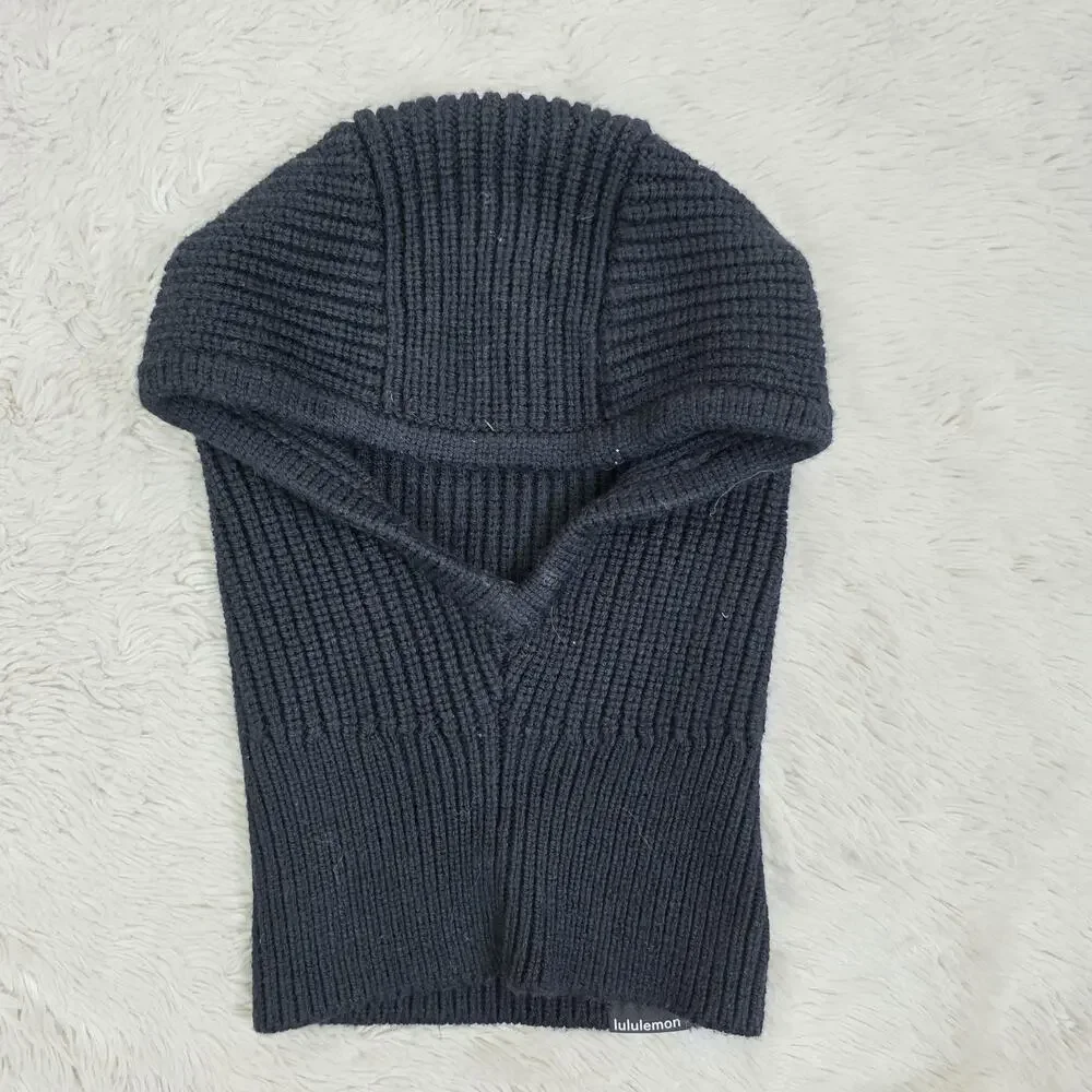 Lululemon Ribbed Knit Merino Wool Blend Balaclava Size S/M Black Hat Beanie